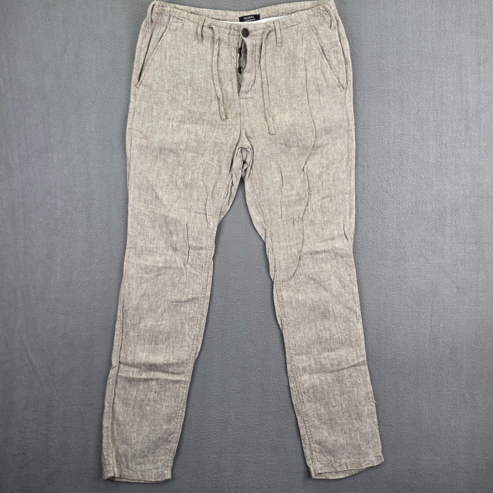 Linen Drawstring Button Fly Pants 32 Tan Beige Luxury Lafayette